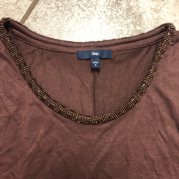 🛍Gap sleeveless brown blouse w beaded neck line - Picture 3 of 5
